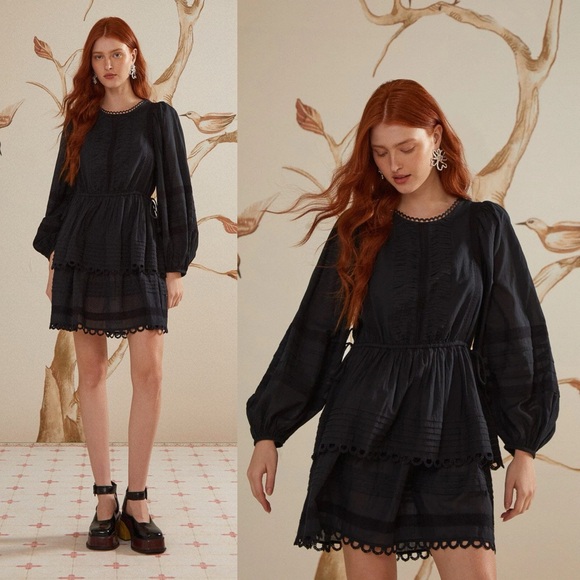 NWT Farm Rio Black Lace Long Sleeve Mini Dress